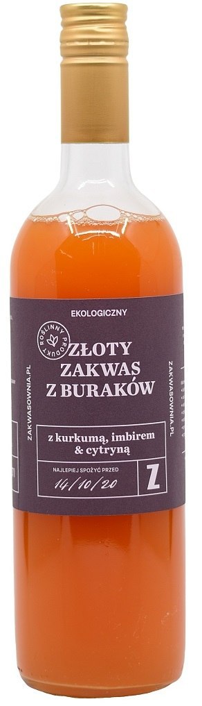 ZAKWAS ZŁOTY Z BURAKÓW Z KURKUMĄ, IMBIREM I CYTRYNĄ BIO 750 ml - DELIKATNA