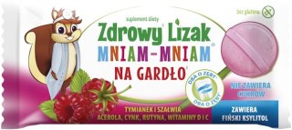 LIZAK O SMAKU MALINOWYM NA GARDŁO BEZ CUKRU BEZGLUTENOWY 6 g - MNIAM MNIAM STARPHARMA