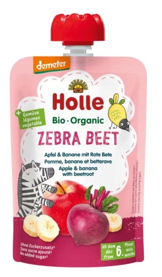 MUS BURACZANA ZEBRA (JABŁKO - BANAN - BURAK) BEZ DODATKU CUKRÓW BEZGLUTENOWA OD 6 MIESIĄCA DEMETER BIO 100 g - HOLLE