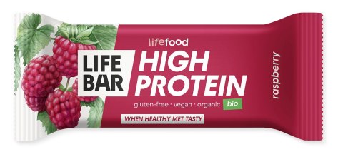 BATON PROTEINOWY Z MALINAMI RAW BEZ DODATKU CUKRÓW BEZGLUTENOWY BIO 40 g - LIFEFOOD