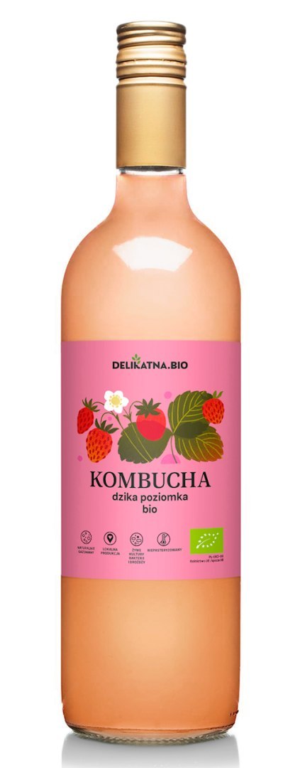 KOMBUCHA POZIOMKOWA BIO 750 ml - DELIKATNA (ZAKWASOWNIA)