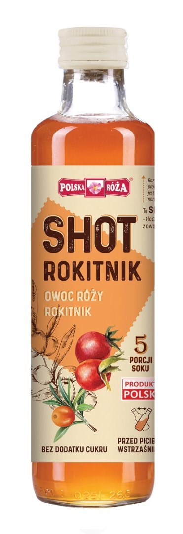 SHOT Z OWOCÓW RÓŻY I ROKITNIKA BEZ DODATKU CUKRU 250 ml - POLSKA RÓŻA