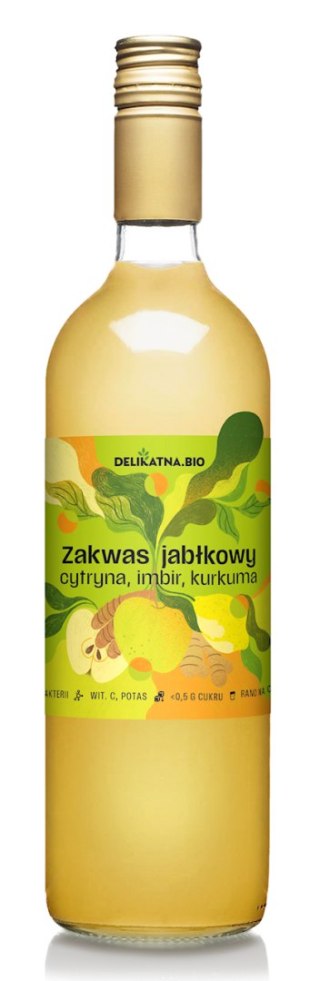 ZAKWAS JABŁKOWY Z CYTRYNĄ, IMBIREM I KURKUMĄ BIO 750 ml - DELIKATNA