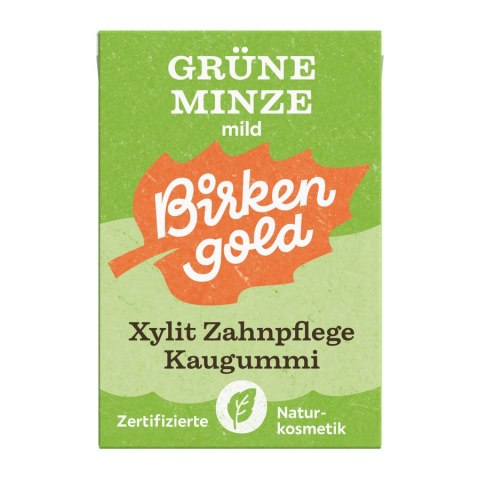 GUMA DO ŻUCIA Z KSYLITOLEM O SMAKU MIĘTY BEZ DODATKU CUKRU 28 g - BIRKENGOLD