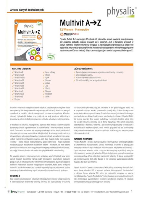 MULTIVIT A - Z 45 TABLETEK - PHYSALIS MULTIVIT A - Z 45 TABLETEK - PHYSALIS