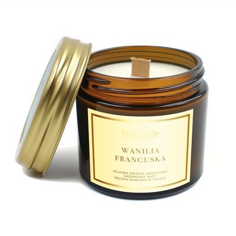 ŚWIECA SOJOWA ZAPACHOWA Z DREWNIANYM KNOTEM WANILIA FRANCUSKA 120 ml - YOUR CANDLE