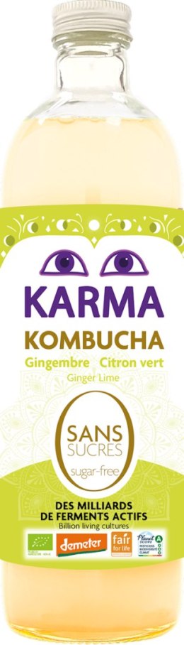 KOMBUCHA Z IMBIREM I LIMONKĄ BEZ CUKRU FAIR FOR LIFE DEMETER BIO 750 ml - KARMA KOMBUCHA