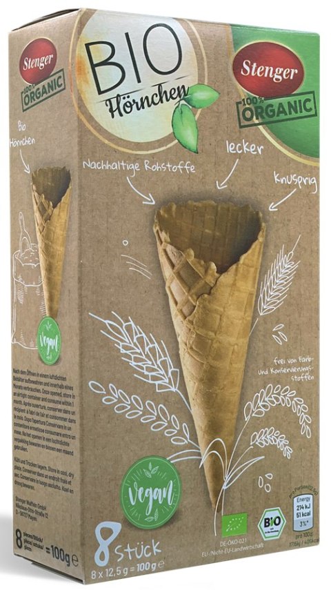 ROŻKI WAFLOWE DO LODÓW BIO (8 x 12,5 g) 100 g - STENGER (PRODUKT SEZONOWY)