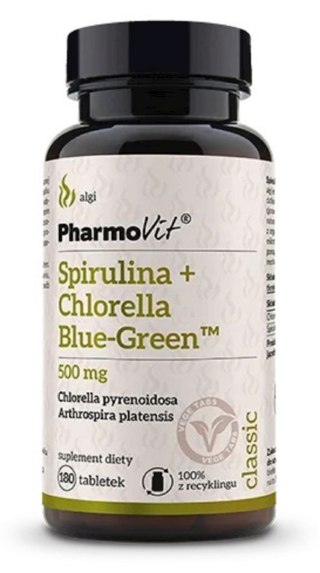 SPIRULINA + CHLORELLA BLUE-GREEN BEZGLUTENOWA 180 TABLETEK - PHARMOVIT (CLASSIC)