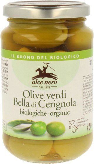 OLIWKI ZIELONE BELLA DI CERIGNOLA Z PESTKĄ W ZALEWIE BIO 350 g (180 g) - ALCE NERO
