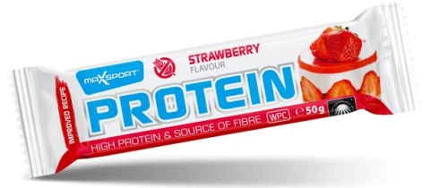 BATON PROTEINOWY O SMAKU TRUSKAWKOWYM W POLEWIE BIAŁEJ BEZGLUTENOWY 50 g - MAXSPORT