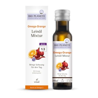 OMEGA ORANGE - MIESZANKA Z OLEJEM LNIANYM (PYŁEK KWIATOWY, POMARAŃCZA) BIO 100 ml - BIO PLANETE