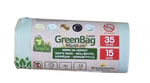 WORKI NA ODPADY BIO I ZMIESZANE (KOMPOSTOWALNE I BIODEGRADOWALNE) 35 L 15 szt - FROGGY (GREENBAG)