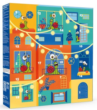 KALENDARZ ADWENTOWY - PRZEKĄSKI I GALARETKI OWOCOWE Z ZABAWKAMI BEZ DODATKU CUKRÓW BEZGLUTENOWE 97 g - BOB SNAIL (PRODUKT SEZONO