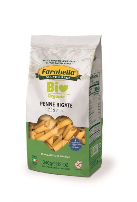 MAKARON (KUKURYDZIANO - RYŻOWY) PENNE RIGATE BEZGLUTENOWY BIO 340 g - FARABELLA