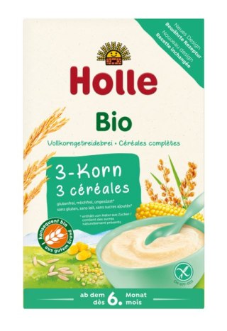 Przecena KASZKA PEŁNOZIARNISTA 3 ZBOŻA BEZ DODATKU CUKRÓW BEZGLUTENOWA OD 6 MIESIĄCA BIO 250 g - HOLLE