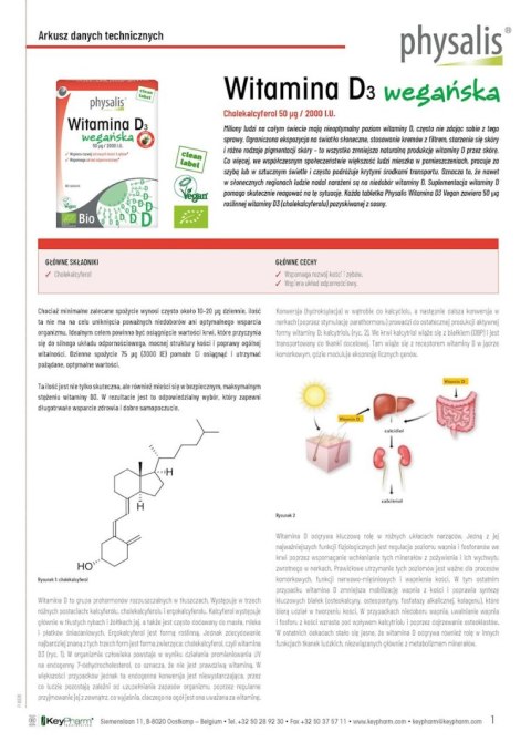 WITAMINA D3 VEGAN BIO 50 µg (2000 j.m) 80 TABLETEK - PHYSALIS