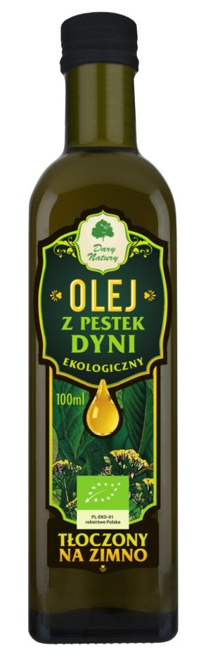 OLEJ Z PESTEK DYNI TŁOCZONY NA ZIMNO BIO 100 ml - DARY NATURY OLEJ Z PESTEK DYNI TŁOCZONY NA ZIMNO BIO 100 ml - DARY NATURY